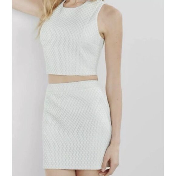 Express Womens Black Honeycomb Geometric Mod Mini Skirt Set w/ Sleeveless Blouse - Picture 7 of 8